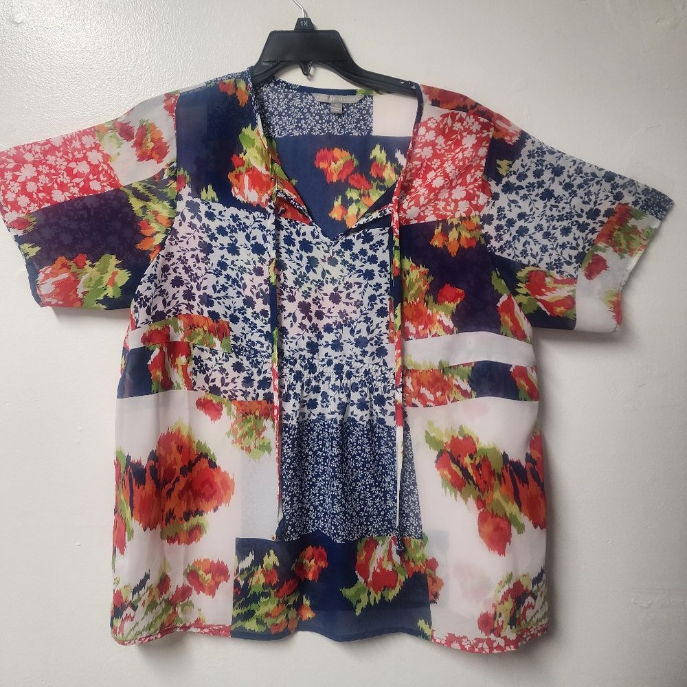 Valerie Stevens 100 Polyester Abstract print Sheer Tunic Top XL